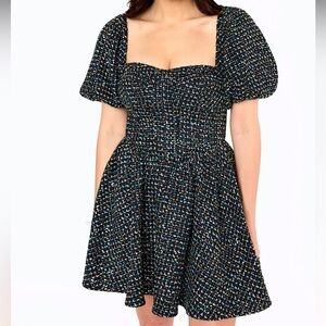 NWT Buddy Love Black Tweed Sequin Puff Sleeve Mini Dress Small